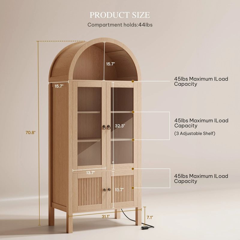 71" Arched Tall Storage Cabinet with Doors and Shelves - Image 6