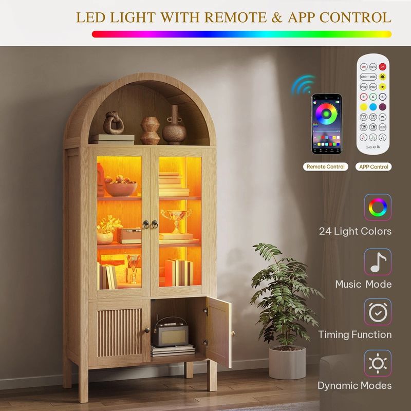 71" Arched Tall Storage Cabinet with Doors and Shelves - Image 7