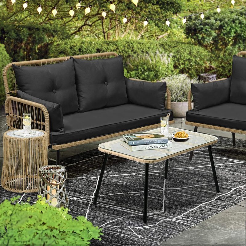 2-Person Wicker Black Outdoor Loveseat with Cushions - Image 3
