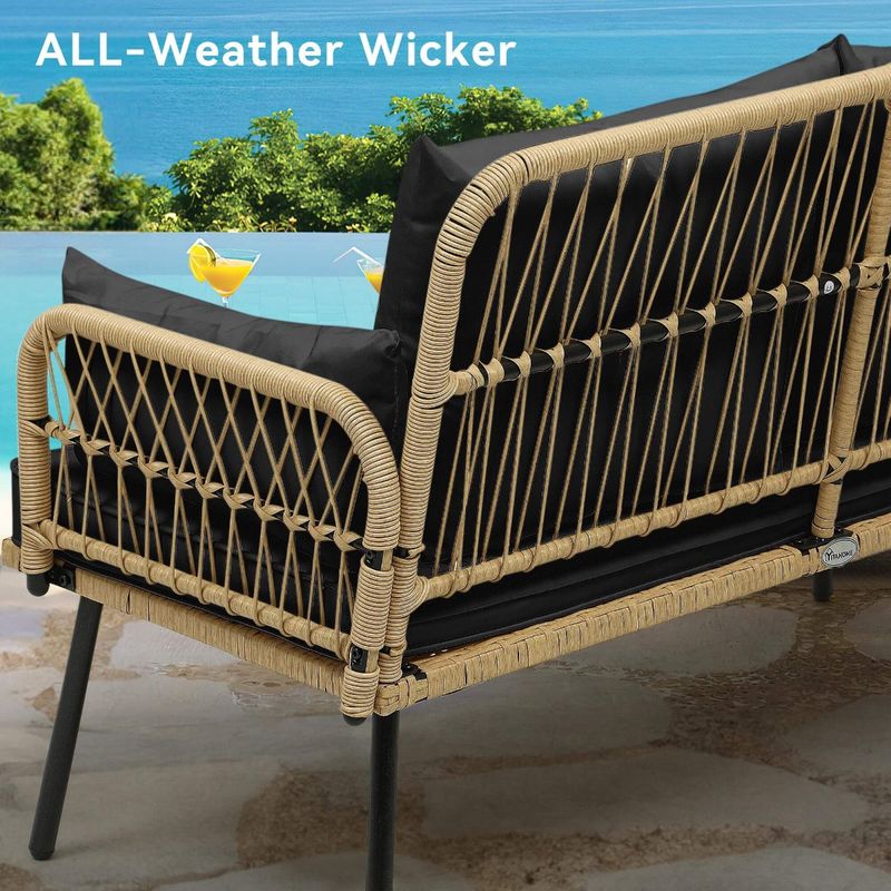 2-Person Wicker Black Outdoor Loveseat with Cushions - Image 6