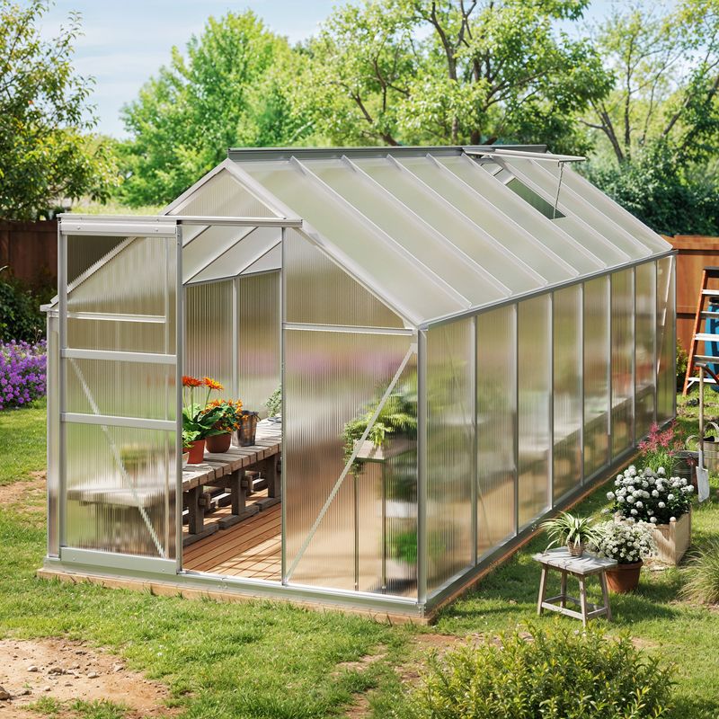 Techohome | 6 x 16 ft Lockable Polycarbonate Panel Greenhouse Kit with Sliding Door - Image 2