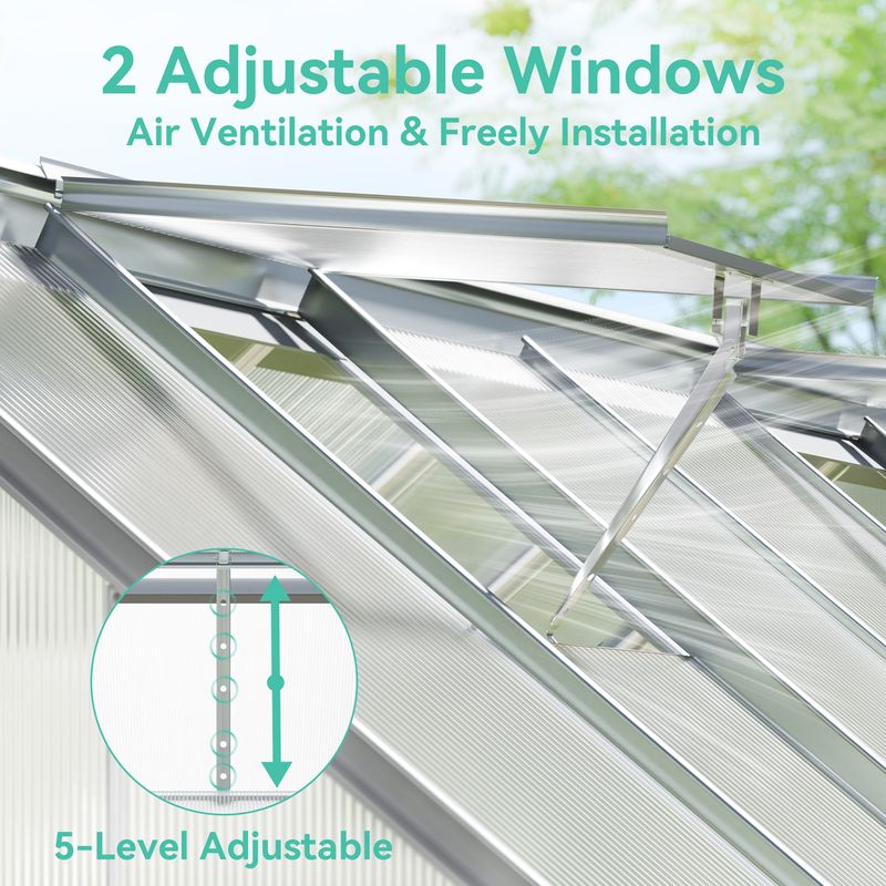Techohome | 6 x 16 ft Lockable Polycarbonate Panel Greenhouse Kit with Sliding Door - Image 3
