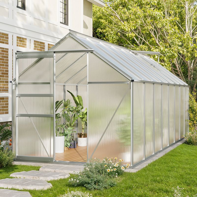 Techohome | 6 x 16 ft Lockable Polycarbonate Panel Greenhouse Kit with Sliding Door - Image 5