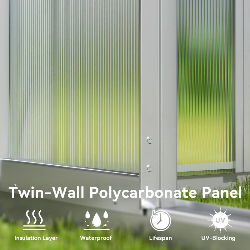 Techohome | 6 x 12 ft Lockable Polycarbonate Panel Greenhouse Kit with Sliding Door - Image 6