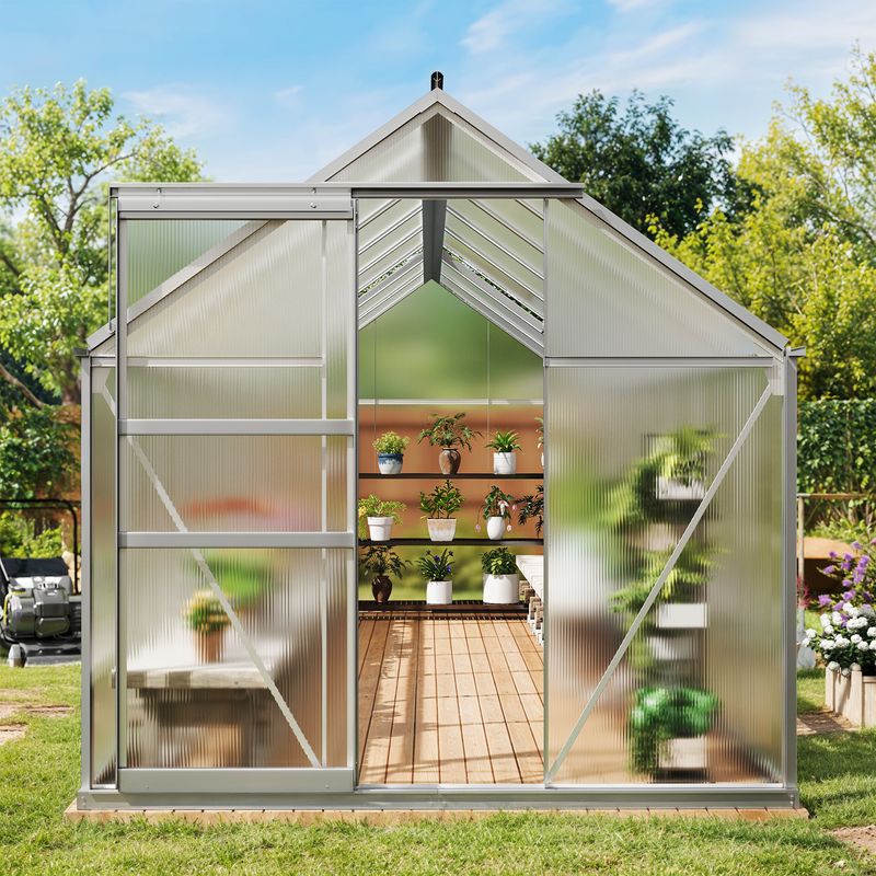 Techohome | 6 x 16 ft Lockable Polycarbonate Panel Greenhouse Kit with Sliding Door - Image 6