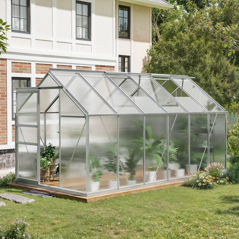 Techohome | 6 x 12 ft Lockable Polycarbonate Panel Greenhouse Kit with Sliding Door