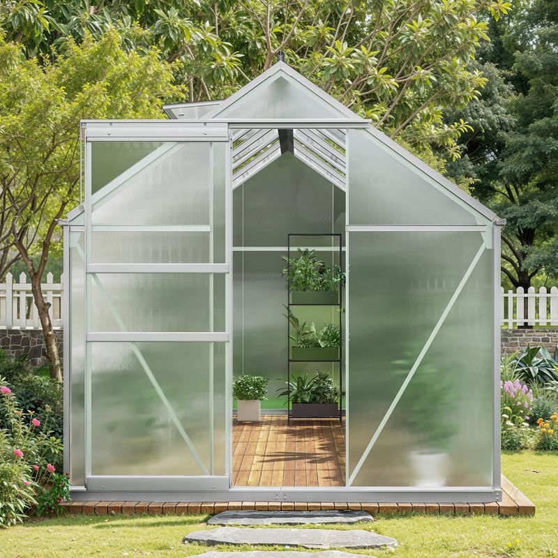 Techohome | 6 x 12 ft Lockable Polycarbonate Panel Greenhouse Kit with Sliding Door - Image 2