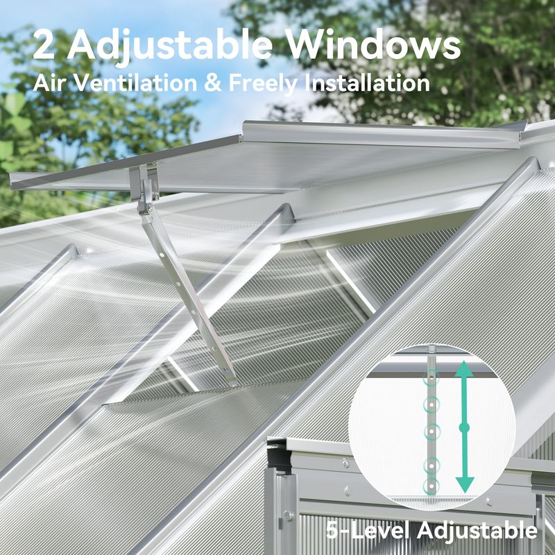 Techohome | 6 x 12 ft Lockable Polycarbonate Panel Greenhouse Kit with Sliding Door - Image 3