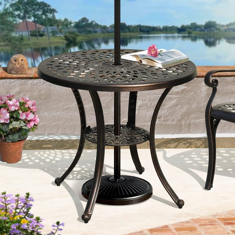 Techohome | 30" Cast Aluminum Round Patio Dining Table with Umbrella Hole