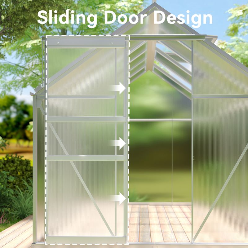 Techohome | 6 x 12 ft Lockable Polycarbonate Panel Greenhouse Kit with Sliding Door - Image 4
