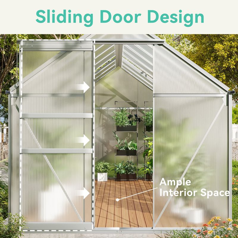 Techohome | 6 x 16 ft Lockable Polycarbonate Panel Greenhouse Kit with Sliding Door - Image 8