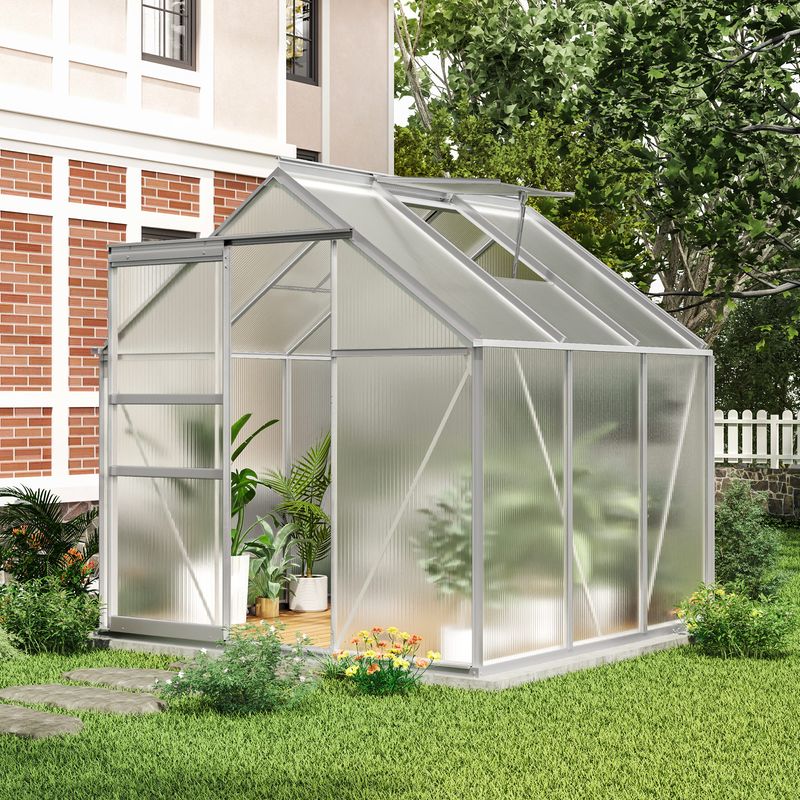 Techohome | 6 x 6 ft Polycarbonate Greenhouse Aluminum Greenhouse with Sliding Door
