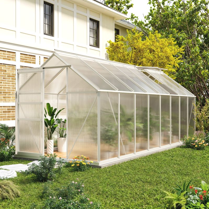 Techohome | 6 x 16 ft Lockable Polycarbonate Panel Greenhouse Kit with Sliding Door - Image 10