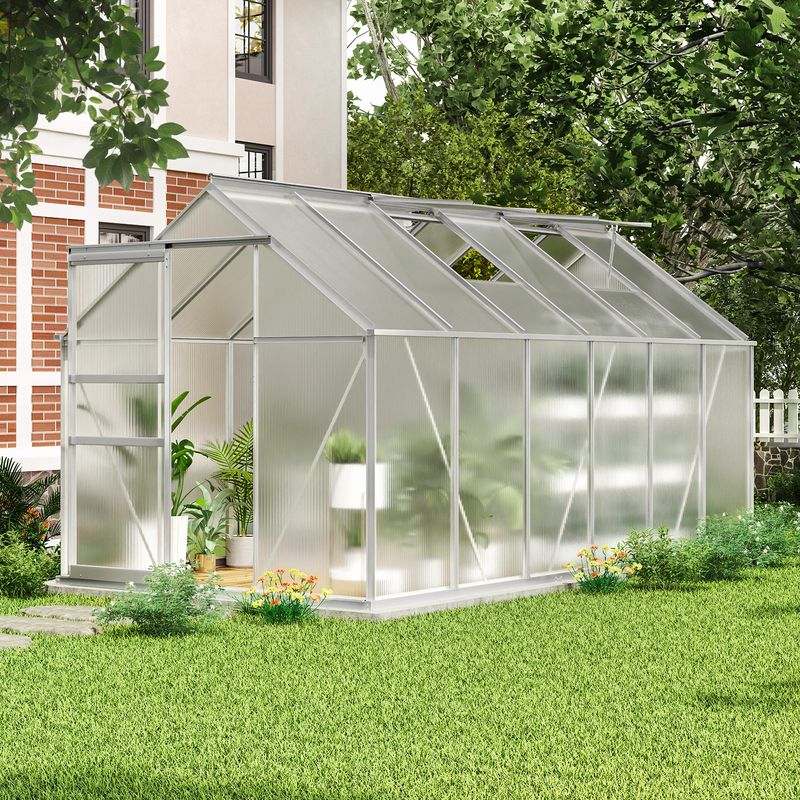 Techohome | 6 x 12 ft Lockable Polycarbonate Panel Greenhouse Kit with Sliding Door - Image 7