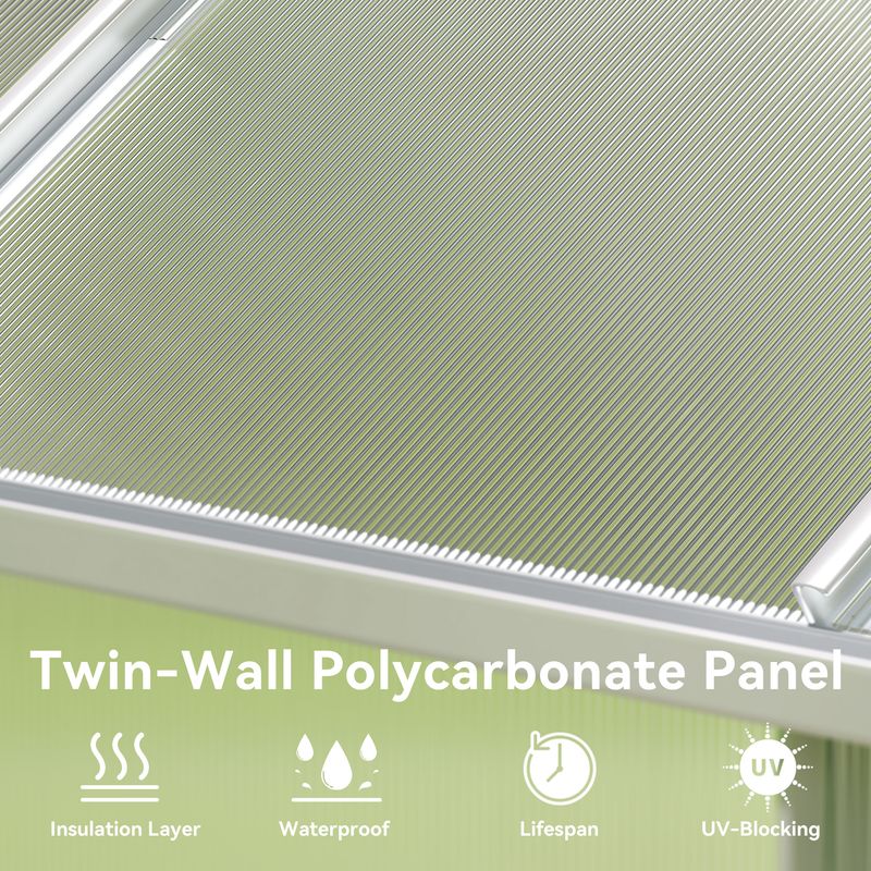 Techohome | 6 x 16 ft Lockable Polycarbonate Panel Greenhouse Kit with Sliding Door - Image 9