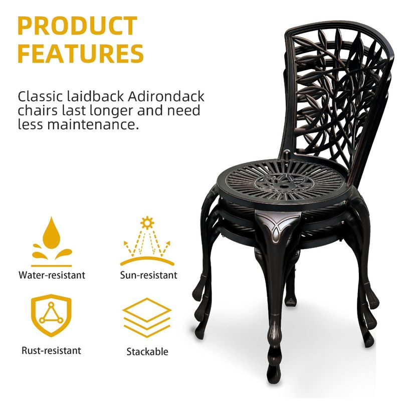 Techohome | 2 Pcs Antique Cast Aluminum Outdoor Dining Chairs with Adjustable Feet - Image 4