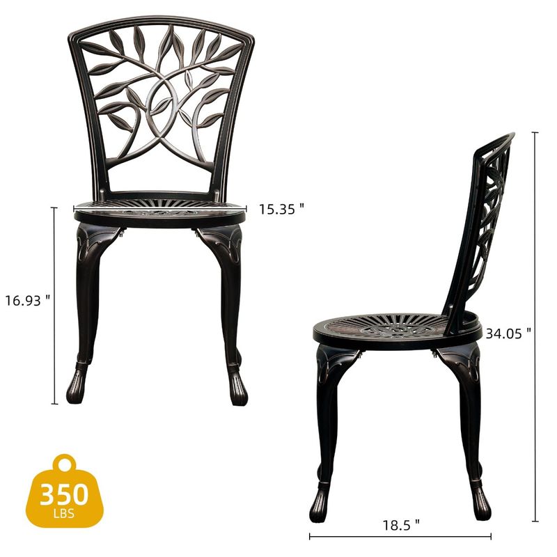 Techohome | 2 Pcs Antique Cast Aluminum Outdoor Dining Chairs with Adjustable Feet - Image 5
