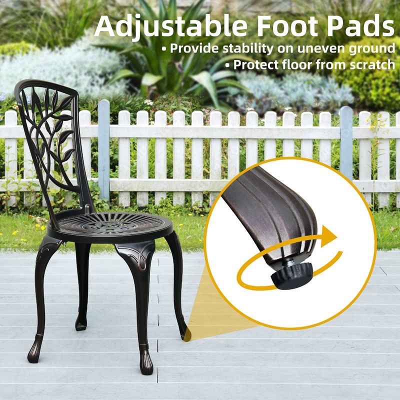 Techohome | 2 Pcs Antique Cast Aluminum Outdoor Dining Chairs with Adjustable Feet - Image 6