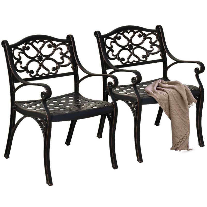 Techohome | 2 Pcs Cast Aluminum Outdoor Dining Chairs with Armrest and Adjustable Feet - Image 2