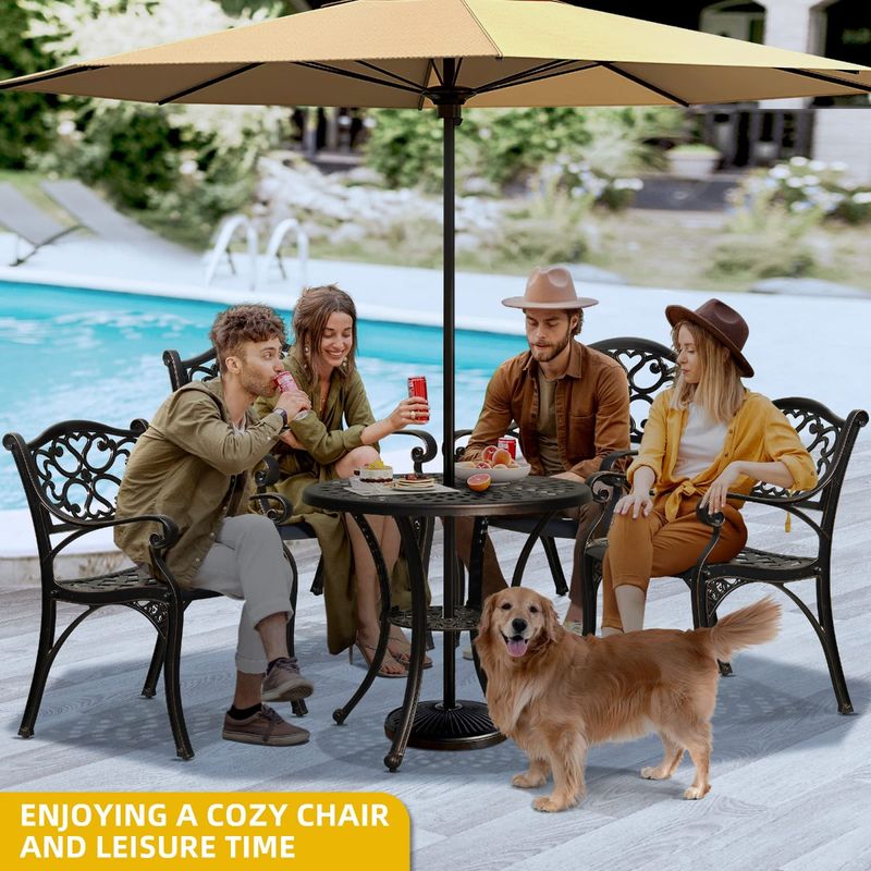 Techohome | 2 Pcs Cast Aluminum Outdoor Dining Chairs with Armrest and Adjustable Feet - Image 3