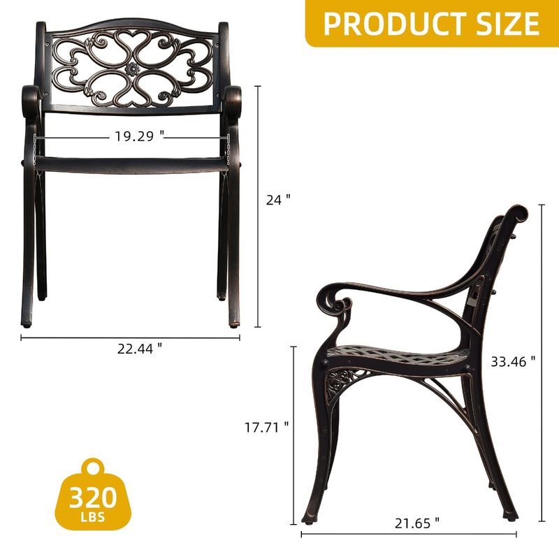 Techohome | 2 Pcs Cast Aluminum Outdoor Dining Chairs with Armrest and Adjustable Feet - Image 4