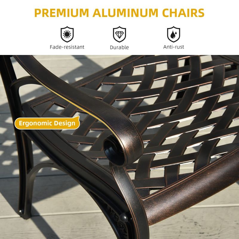 Techohome | 2 Pcs Cast Aluminum Outdoor Dining Chairs with Armrest and Adjustable Feet - Image 5
