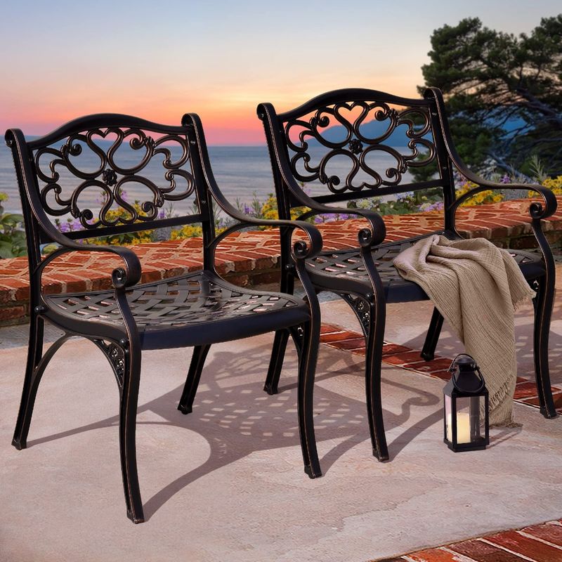 Techohome | 2 Pcs Cast Aluminum Outdoor Dining Chairs with Armrest and Adjustable Feet