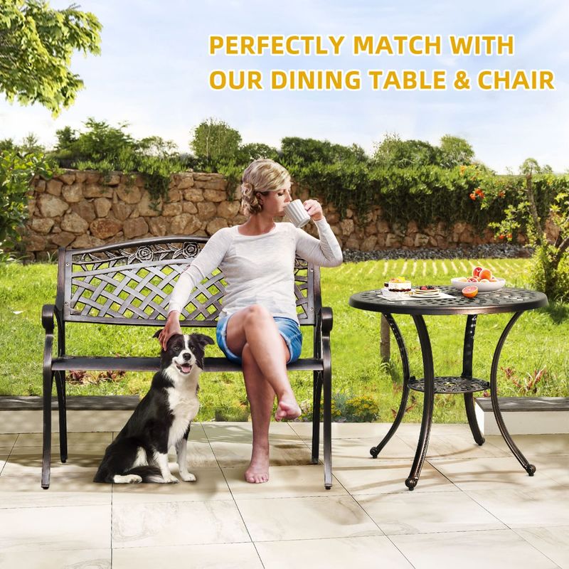 Techohome | 40" 2-Person Cast Aluminum Outdoor Garden Bench - Image 6